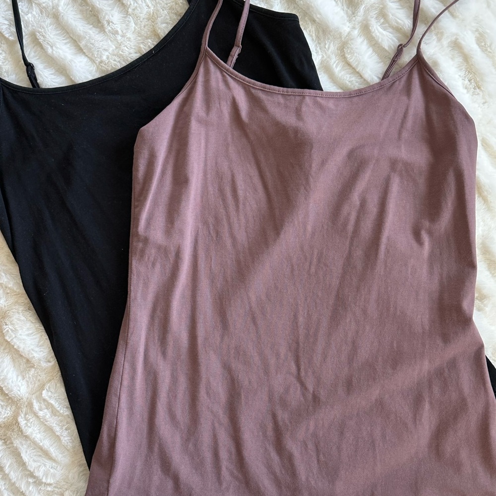 Women's Black and Mauve Spaghetti Strap Tops